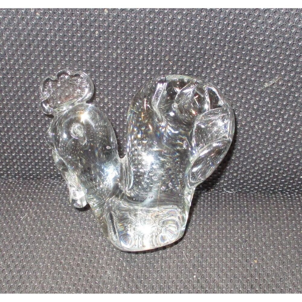 Rooster Paperweight Vintage Glass Figurine bubbles office chicken farm birds